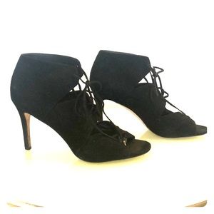 VIA SPIGA black suede, lace-up, peep toe, booties